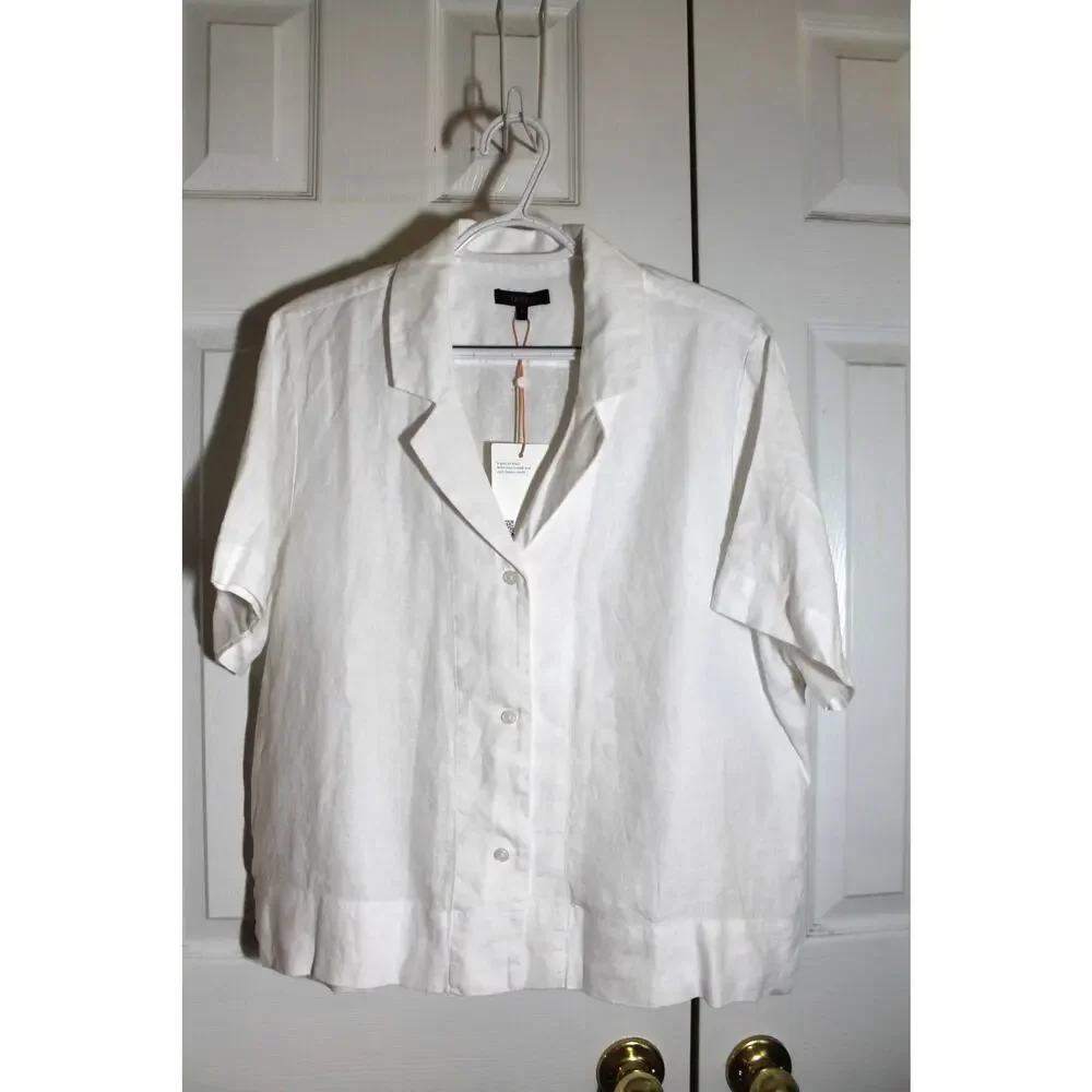 Quince 100% European Linen White Short Sleeve Boxy Shirt sz L NEW - Picture 2 of 4